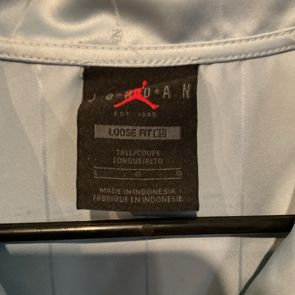 Nike Air Jordan Sky Blue Satin Button-Up Shirt – Men’s L Loose Fit Cuban Collar - Picture 12 of 15